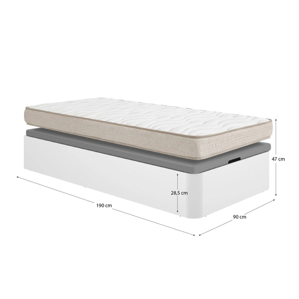 Pack ahorro juvenil Canapé abatible Round con Colchón viscoelástico Nova 90 x 190 cm