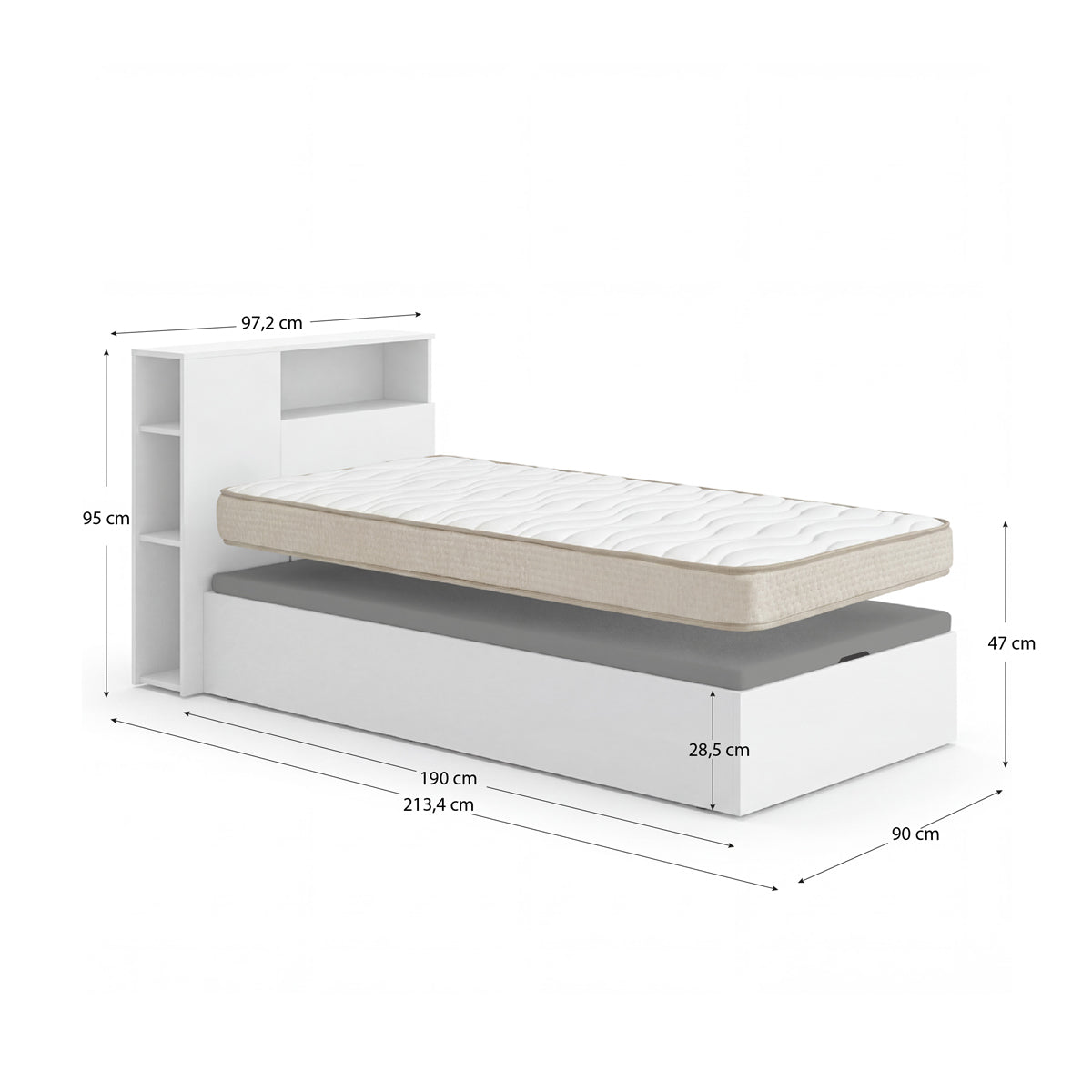 Pack ahorro juvenil Canapé con Cabecero Ten y Colchón Viscoelástico Nova 90 x 190 cm