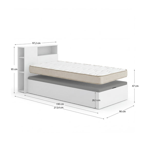 Pack ahorro juvenil Canapé con Cabecero Ten y Colchón Viscoelástico Nova 90 x 190 cm