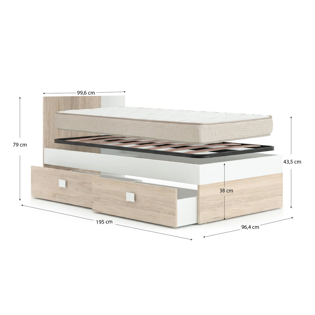 Pack ahorro juvenil Habitación completa Dina con Colchón Nova 90 x 190 cm y Somier