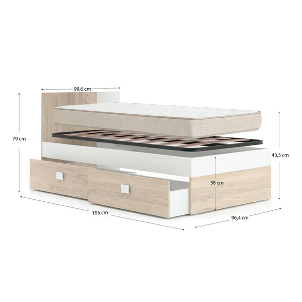 Pack ahorro juvenil Habitación completa Dina con Colchón Nova 90 x 190 cm y Somier