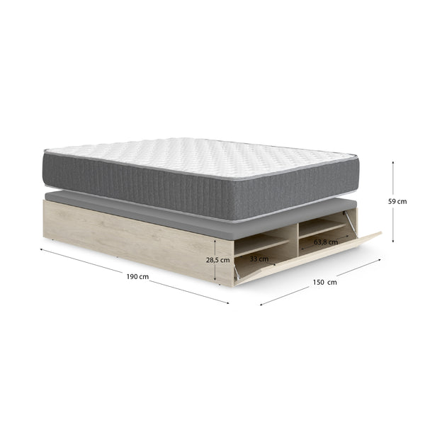 Pack ahorro matrimonio Canapé con zapatero Lan y Colchón viscoelástico y muelles Aurea 150 x 190 cm