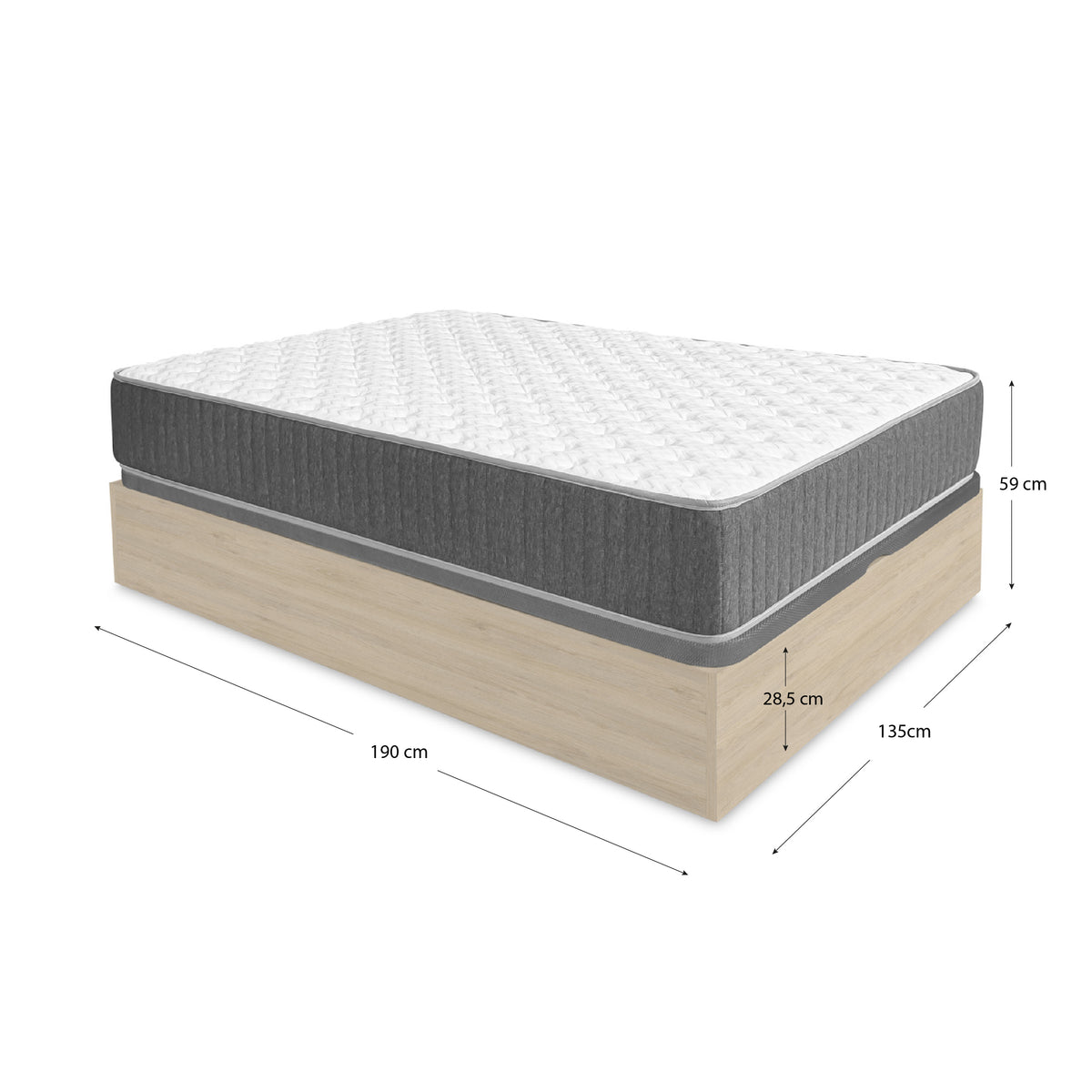 Pack ahorro matrimonio Canapé abatible Nest con Colchón viscoelástico y muelles Aurea, 27cm de Grosor, 135 x 190 cm