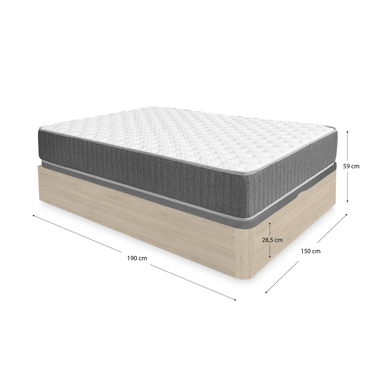 Pack ahorro matrimonio Canapé abatible Round con Colchón viscoelástico y muelles Aurea, 27cm de grosor, 150 x 190 cm