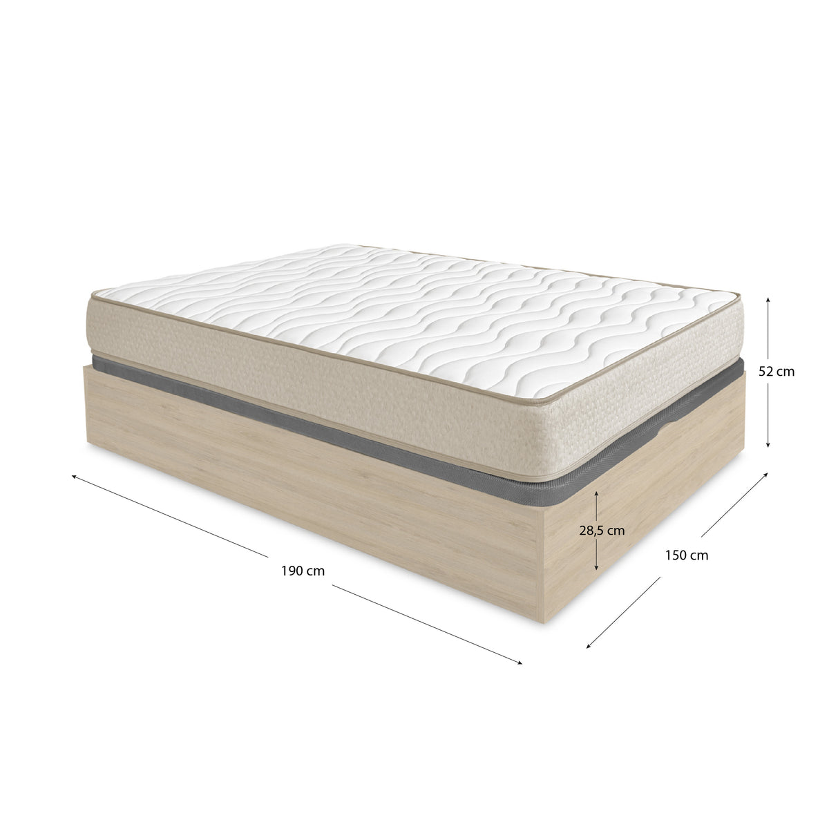 Pack ahorro matrimonio Canapé abatible Nest con Colchón viscoelástico Nova Plus, 20cm de grosor, 150 x 190 cm