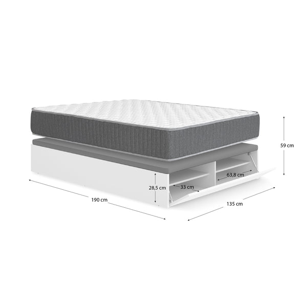 Pack ahorro matrimonio Canapé con zapatero Lan y Colchón viscoelástico y muelles Aurea 135 x 190 cm