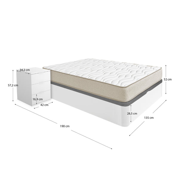 Pack ahorro matrimonio Canapé Round, 2 Mesitas de noche y Colchón viscoelástico Nova Plus 135 x 190 cm
