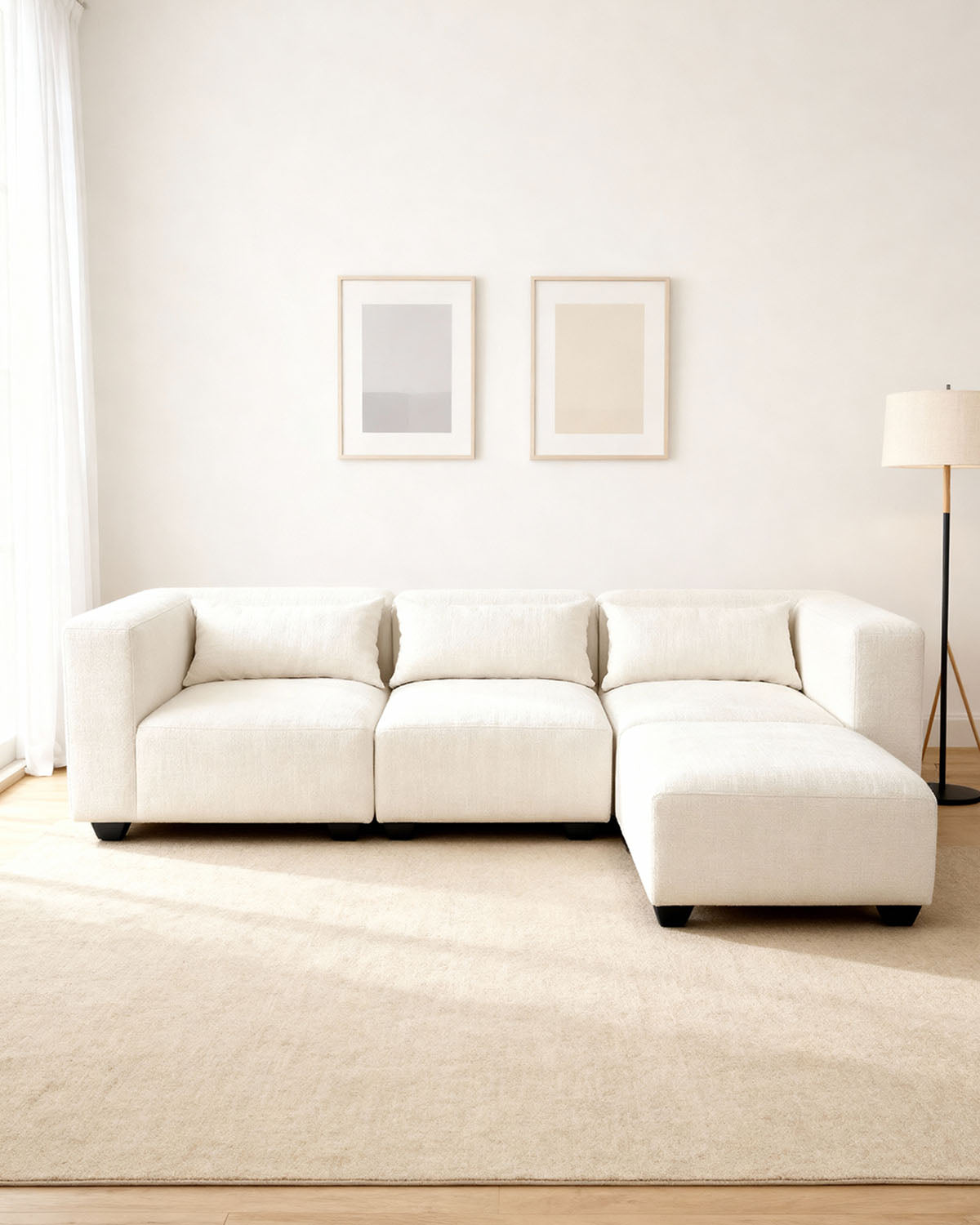 Sofá modular tres plazas Liza con reposapiés