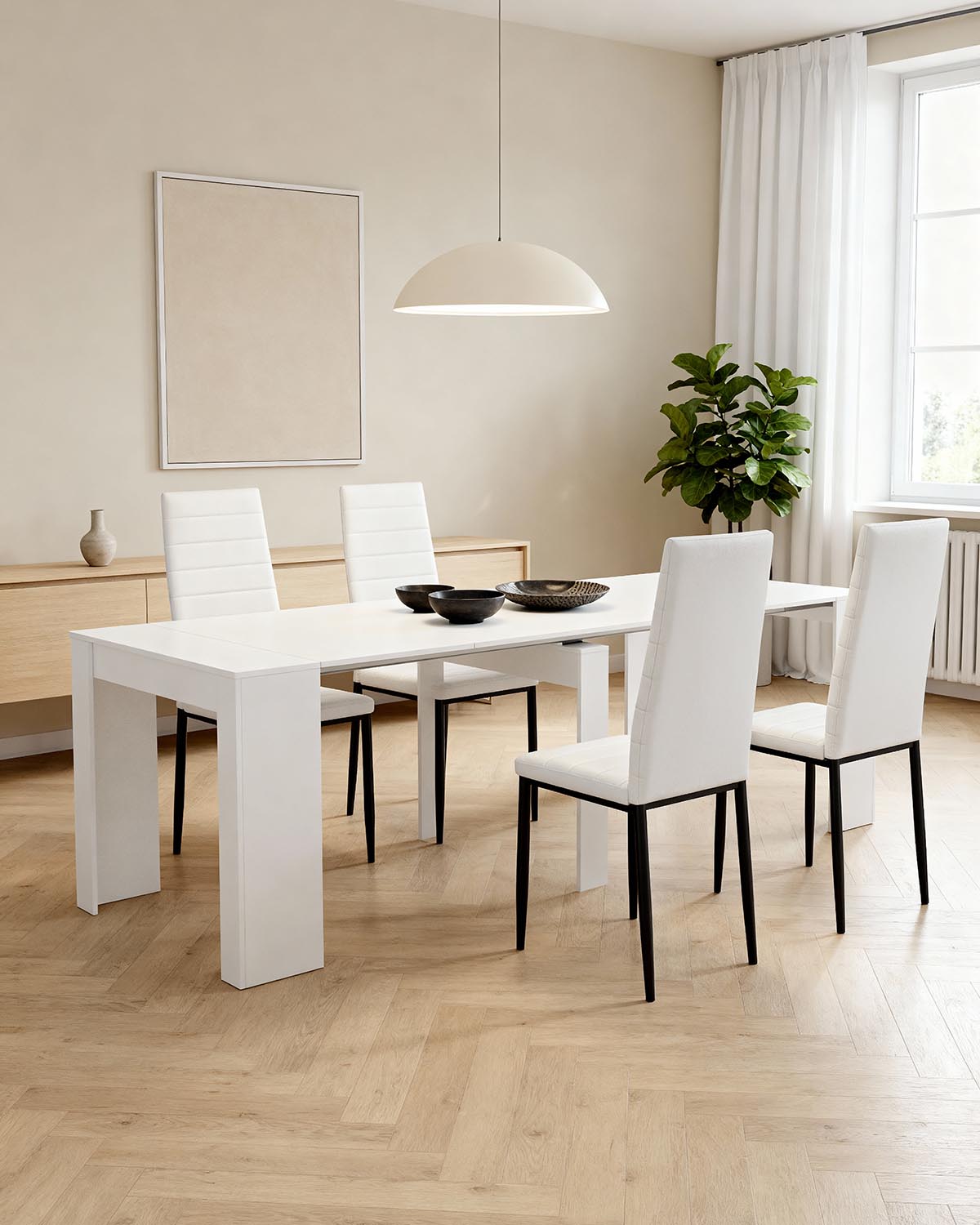 Pack ahorro de mesa extensible Kiona y sillas Corina