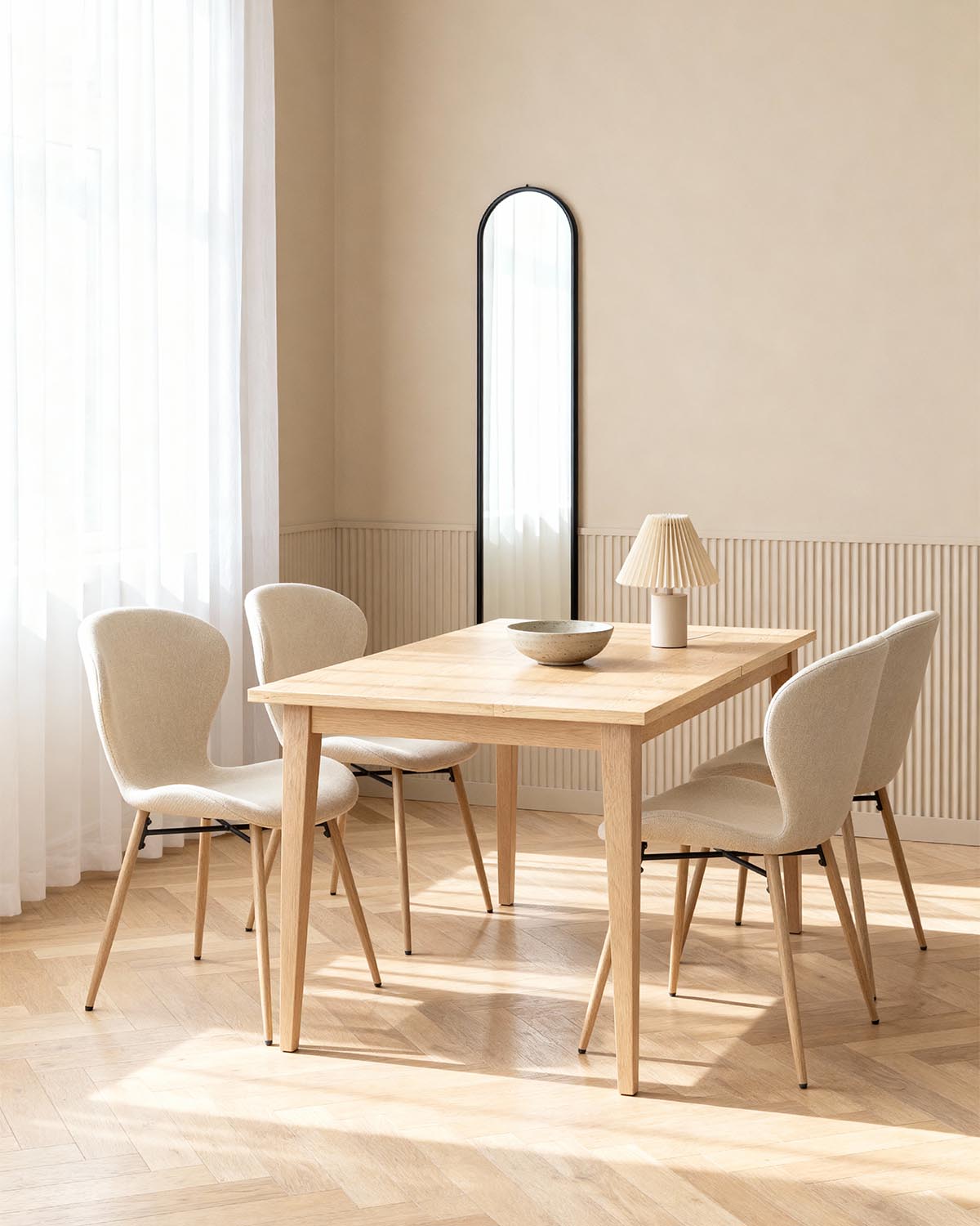 Pack ahorro de mesa extensible Ebony y sillas Helene