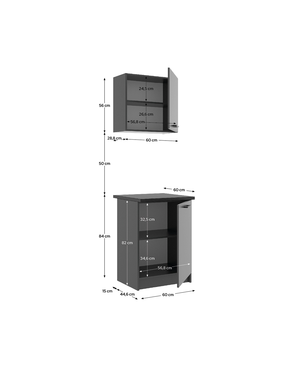 Conjunto de 2 módulos de cocina superior e inferior Kirsten