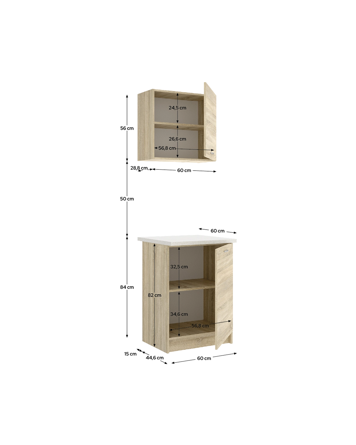 Conjunto de 2 módulos de cocina superior e inferior Kirsten