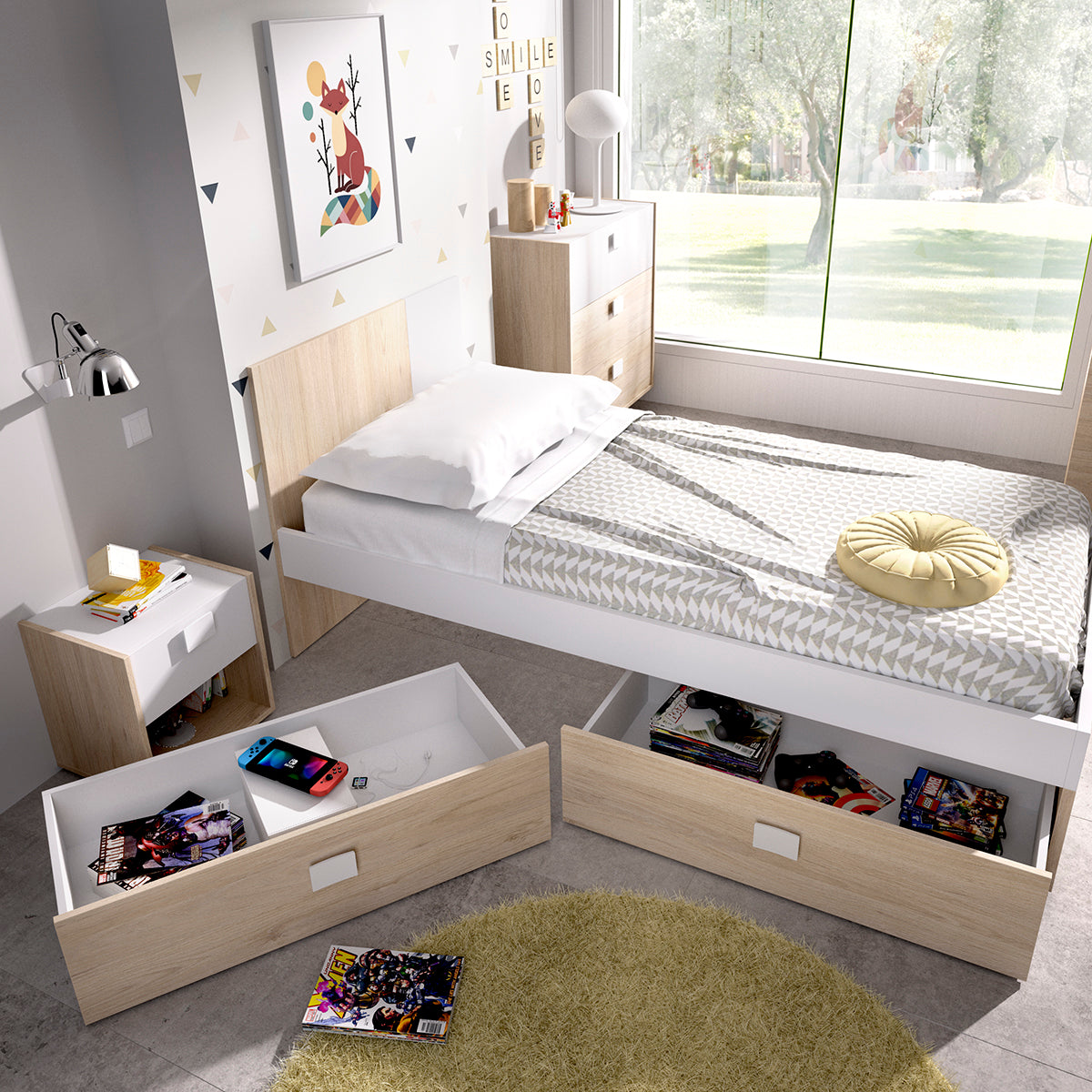 Pack ahorro juvenil Habitación completa Dina con Colchón Nova 90 x 190 cm y Somier