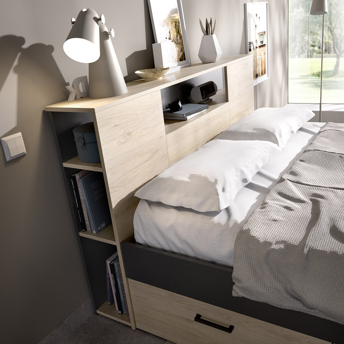Pack ahorro matrimonio Cama Lanka con cabecero, Colchón Nova Plus y Somier 135 x 190 cm