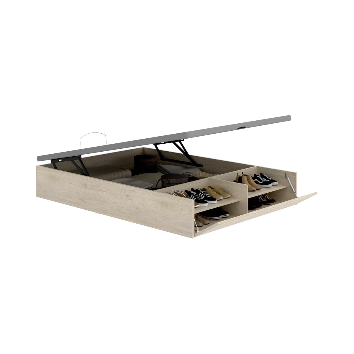 Pack ahorro matrimonio Canapé con zapatero Lan y Colchón viscoelástico Nova Plus, 20cm de grosor, 135 x 190 cm