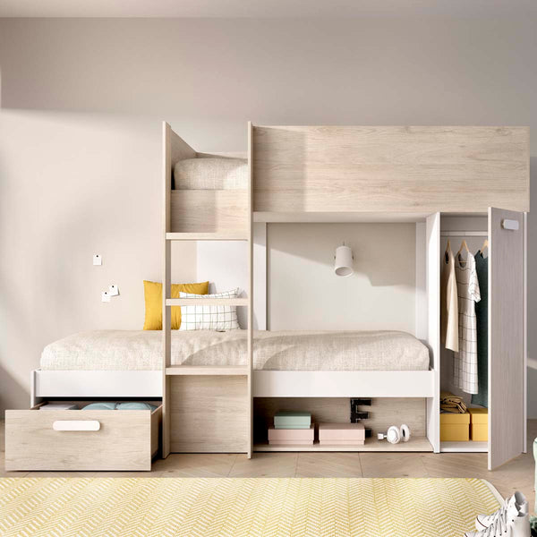 Pack ahorro juvenil Cama tren Kos, 1 Somier y 2 Colchones viscoelásticos Nova 90 x 190 cm