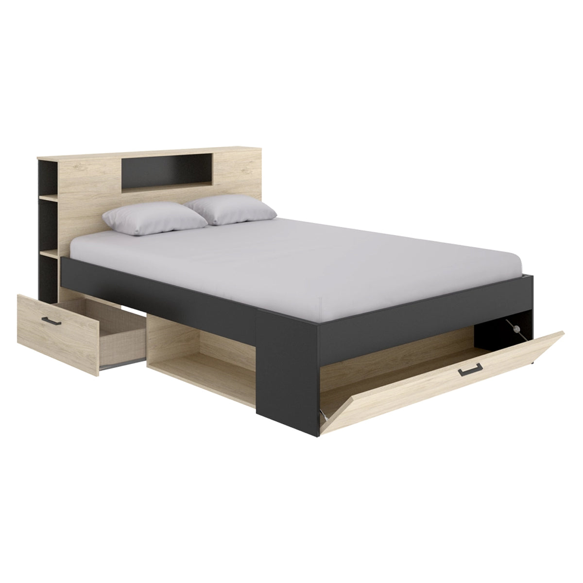 Pack ahorro matrimonio Cama Lanka con cabecero, Colchón Aurea y Somier 135 x 190 cm