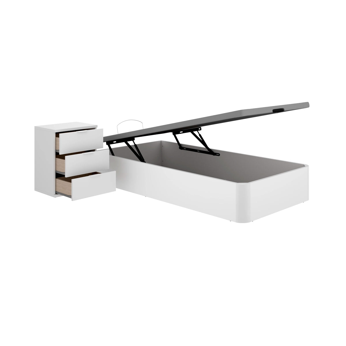 Pack ahorro juvenil Canapé Round con Colchón viscoelástico Nova 90 x 190 cm y Mesita de noche Rio