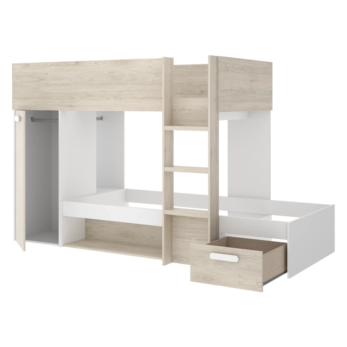 Pack ahorro juvenil Cama tren Kos, 1 Somier y 2 Colchones viscoelásticos Nova 90 x 190 cm