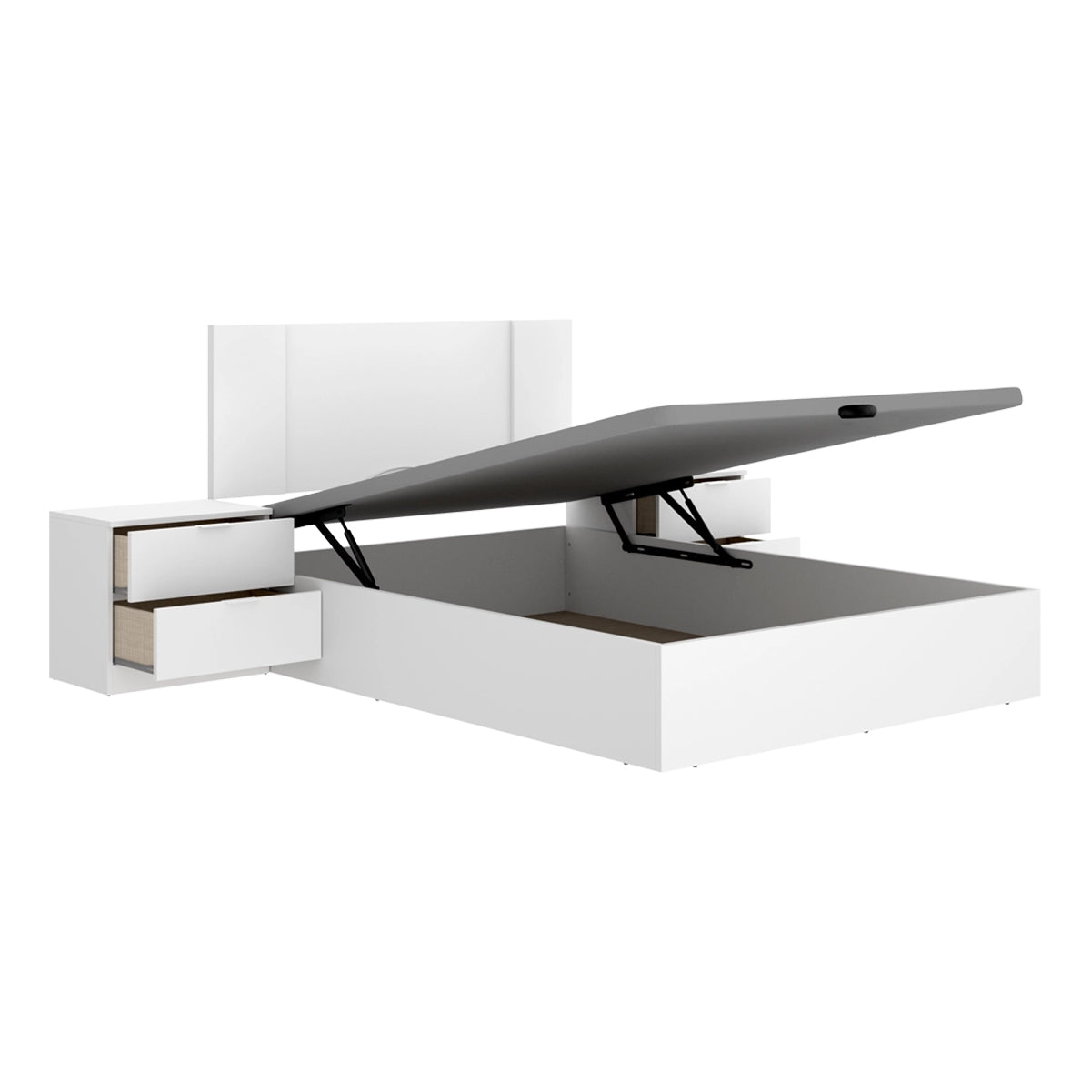 Pack ahorro matrimonio Canapé, Cabecero con 2 Mesitas Flow y Colchón viscoelástico Nova Plus 135 x 190 cm