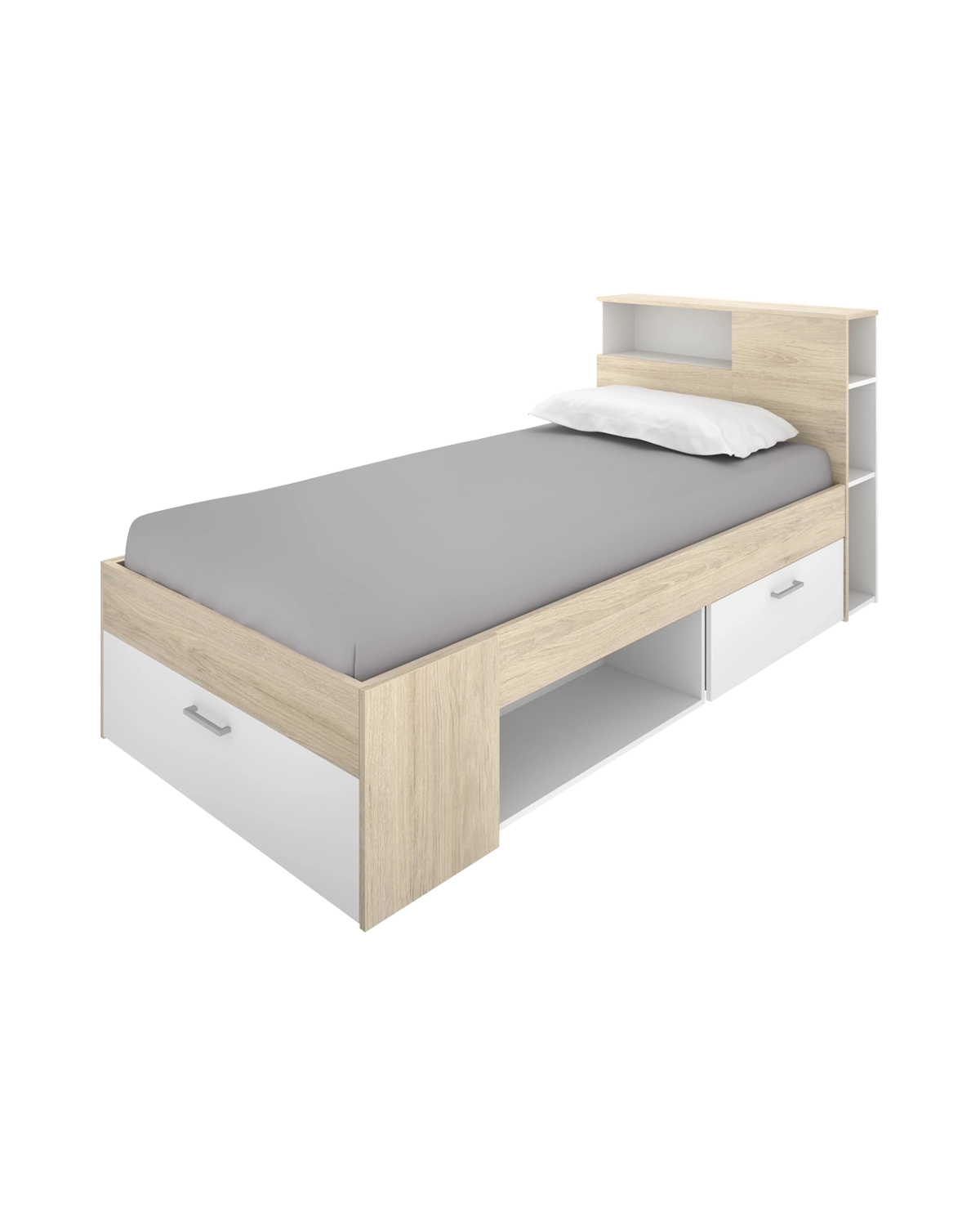 Cama individual con cabecero y almacenaje Lanka