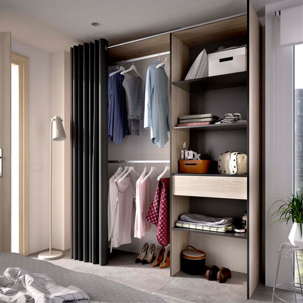 Armario vestidor regulable con columna y cortina Suit