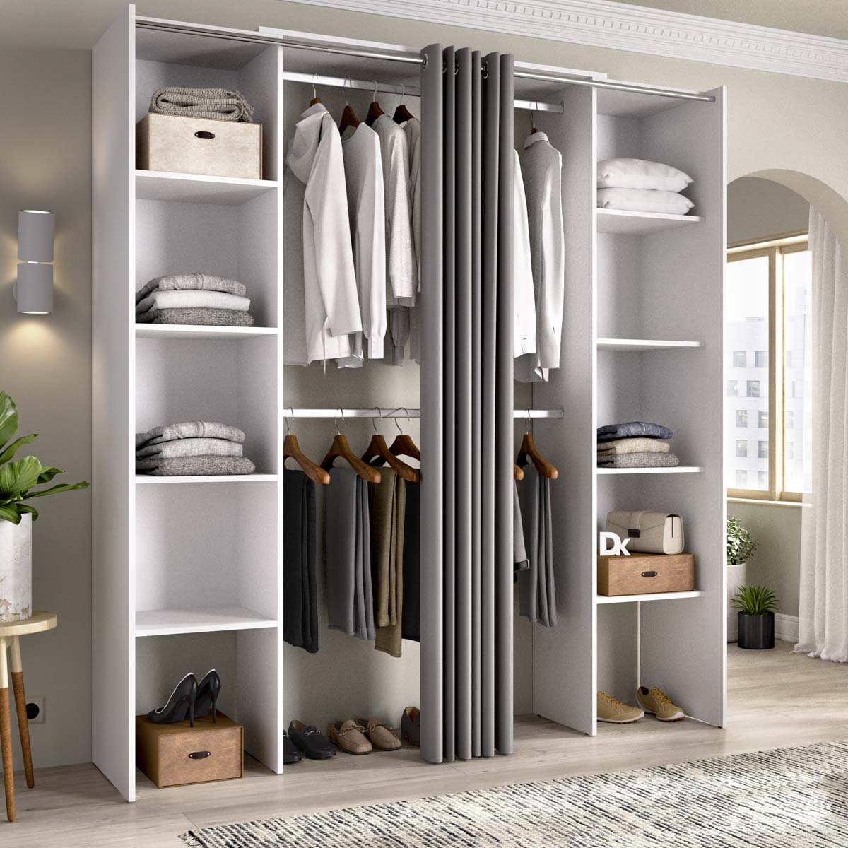 Armario vestidor regulable con dos columnas y cortina Suit