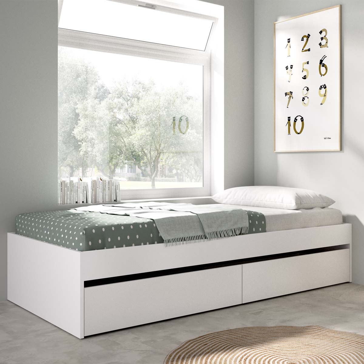 Cama individual con cajones Lago