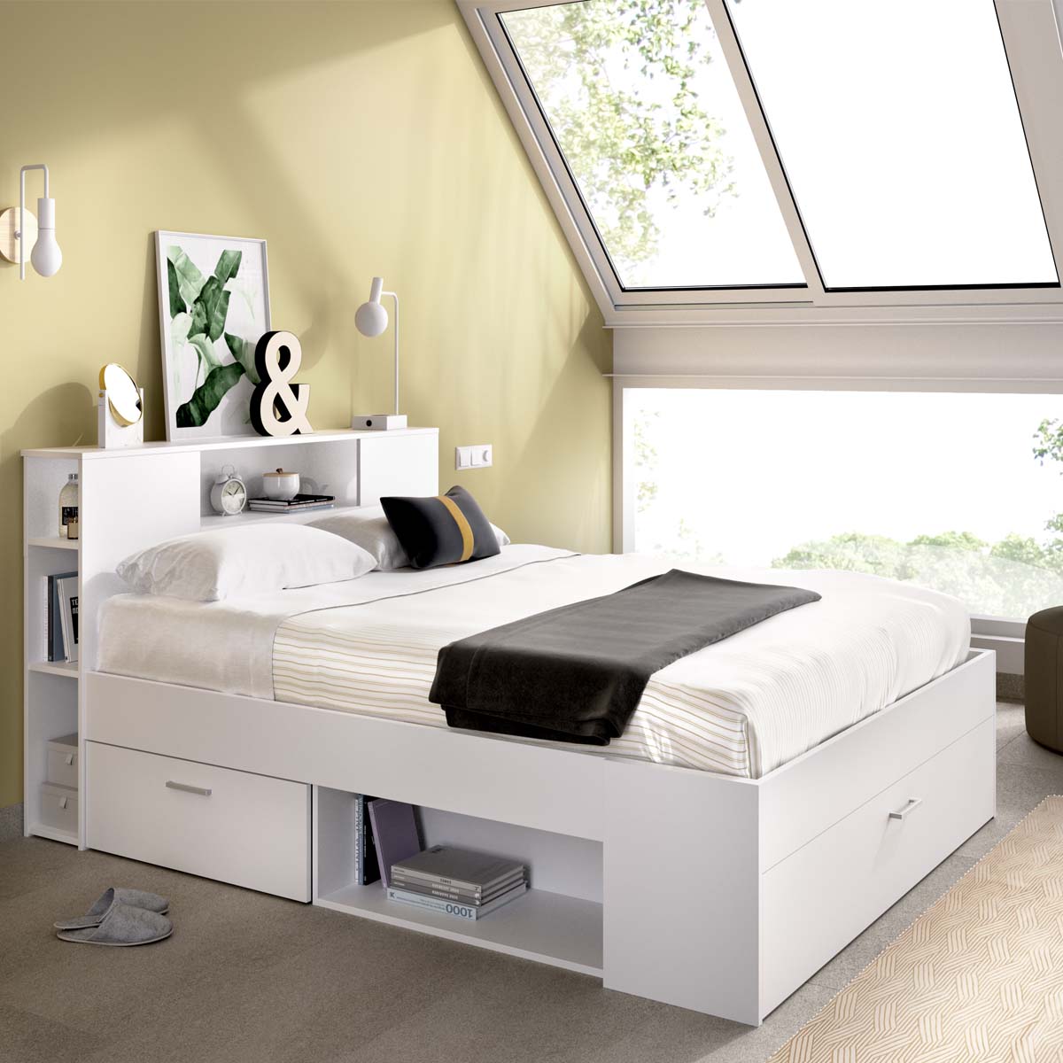 Cama matrimonio con cabecero y almacenaje Lanka