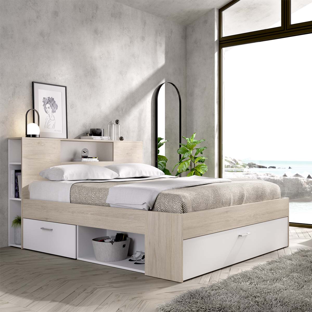 Cama matrimonio con cabecero y almacenaje Lanka