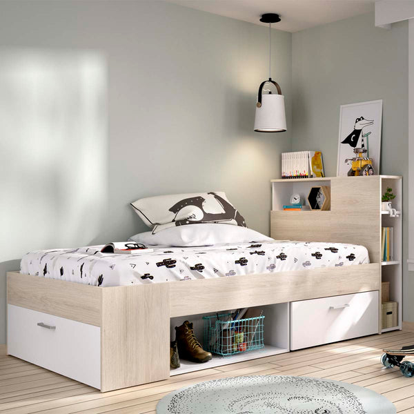 Cama individual con cabecero y almacenaje Lanka