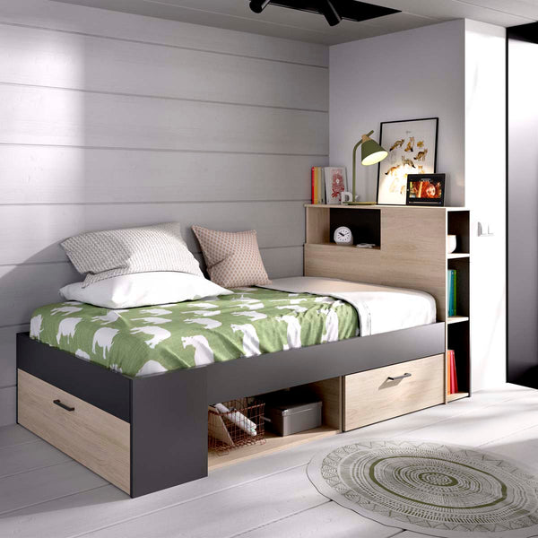 Cama individual con cabecero y almacenaje Lanka