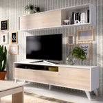 Blanco brillo y madera natural