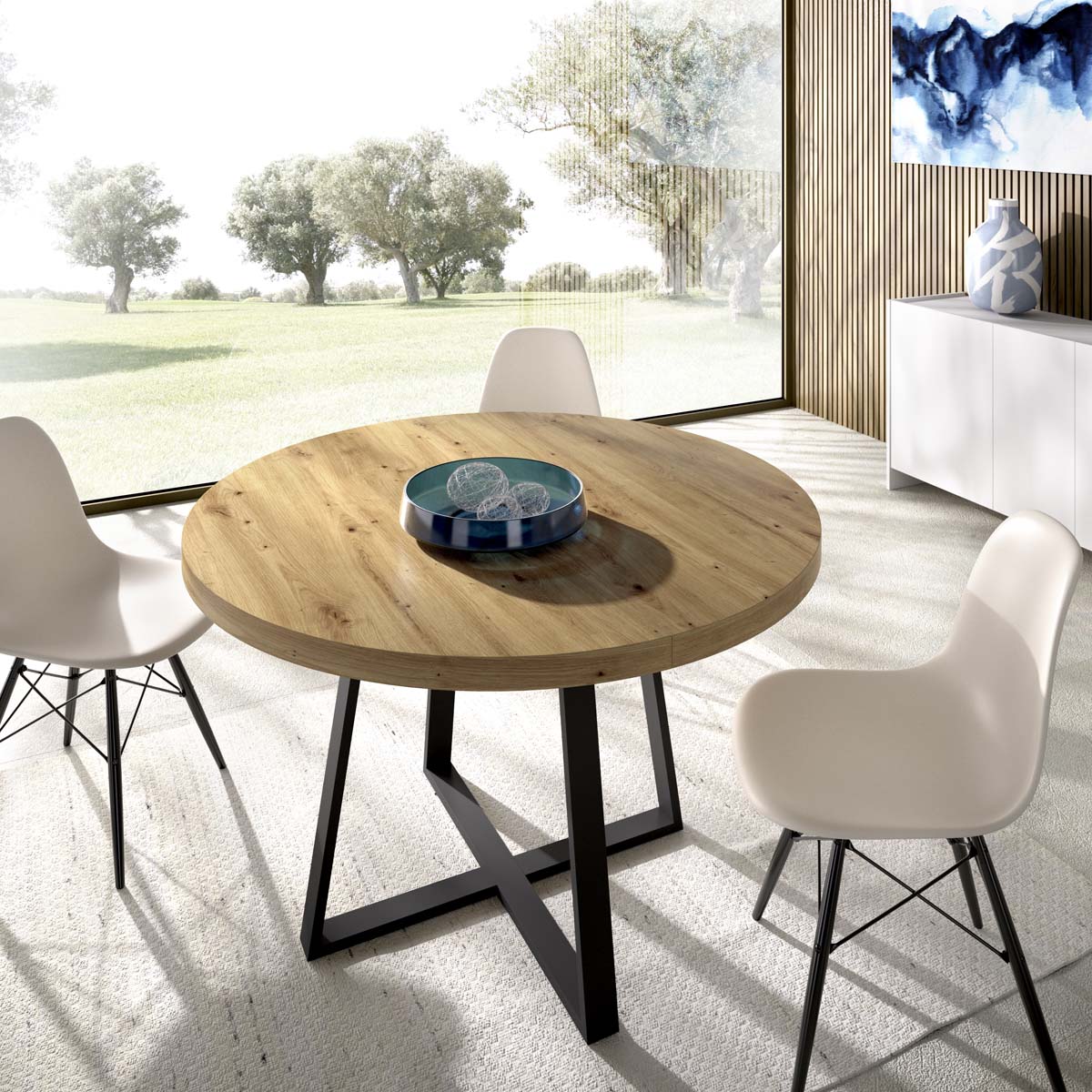 Mesa de comedor redonda extensible Duna