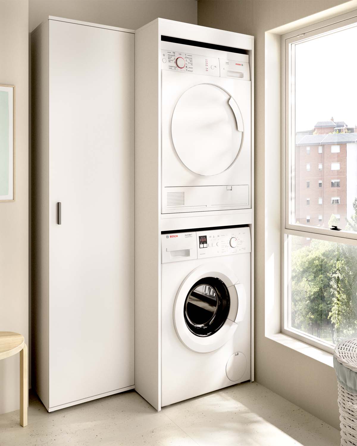 Armario para lavadora secadora con columna auxiliar 1 puerta Fit