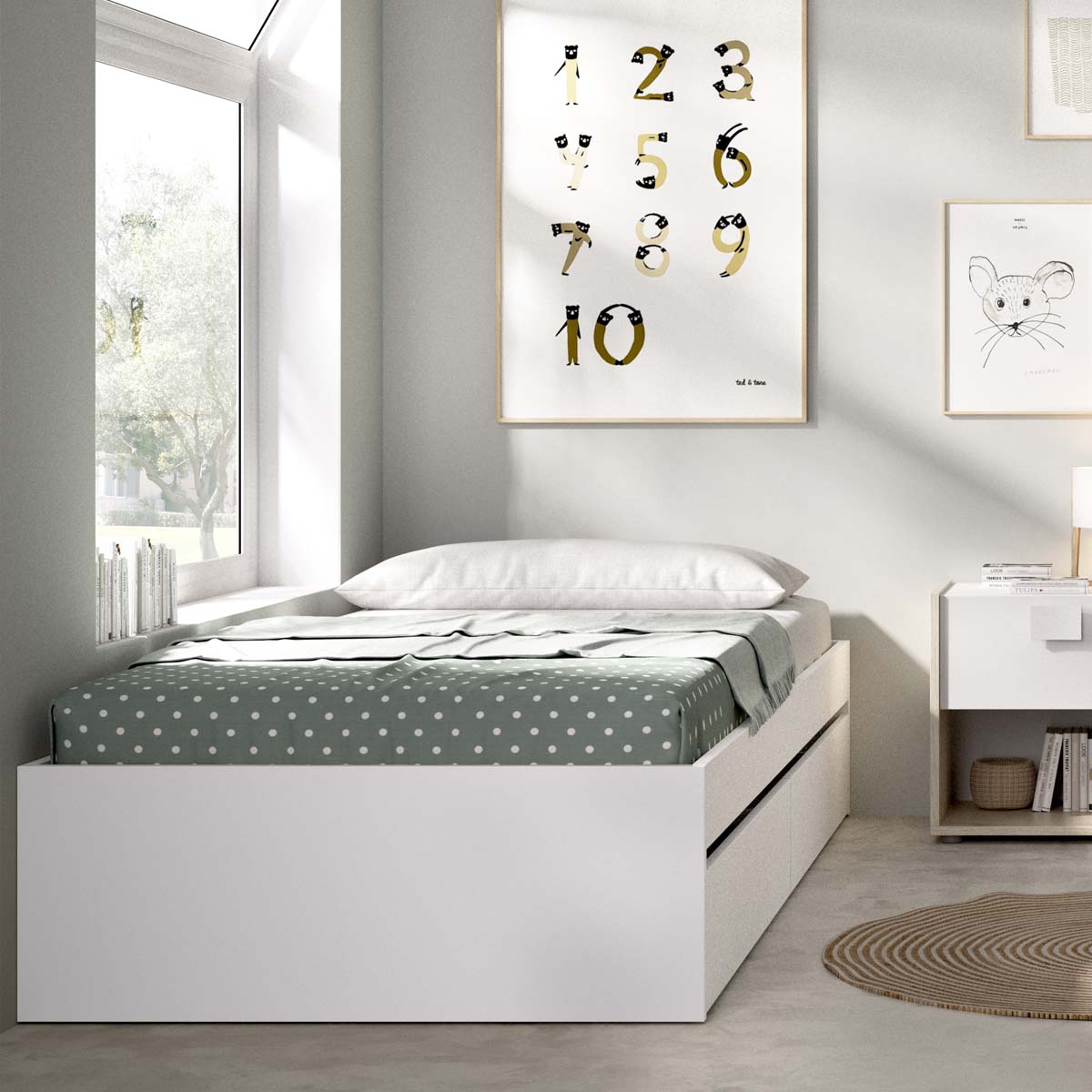 Cama individual con cajones Lago