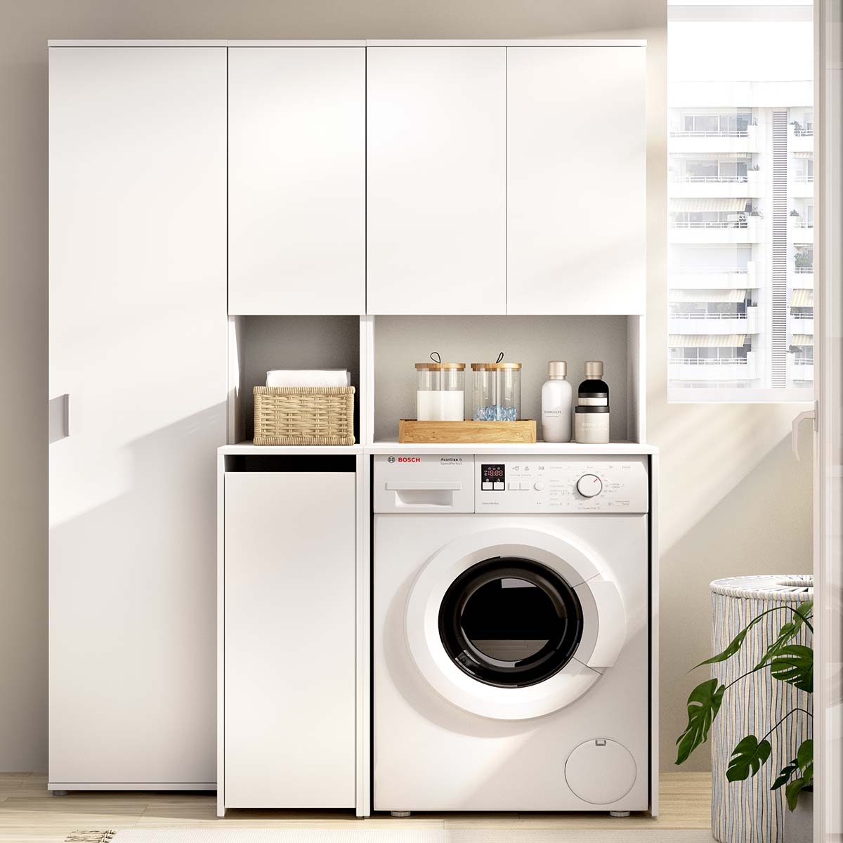 Armario para lavadora con modulo alto y columna multiusos Fit