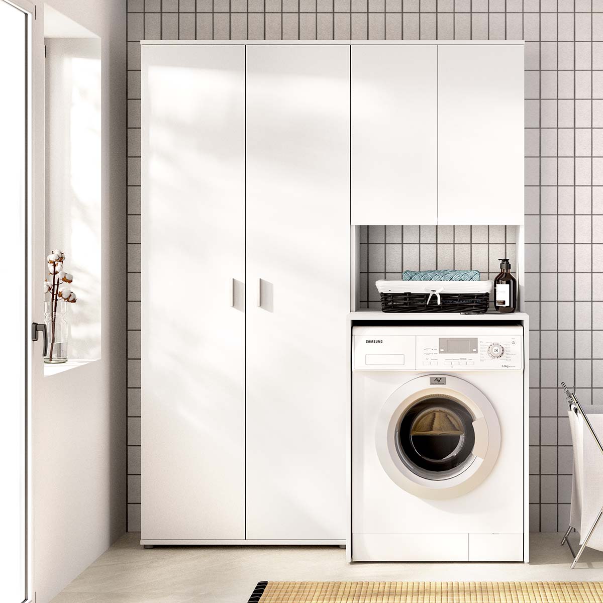 Armario para lavadora con modulo alto y armario auxiliar 2 puertas Fit