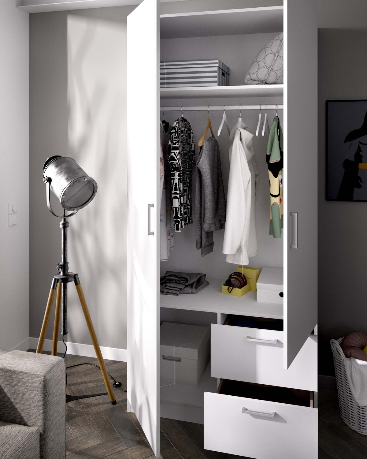 Armario de puertas batientes y cajones Maxi