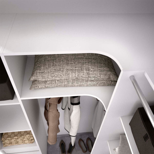 Armario vestidor rinconero regulable con tres columnas y cortina Suit