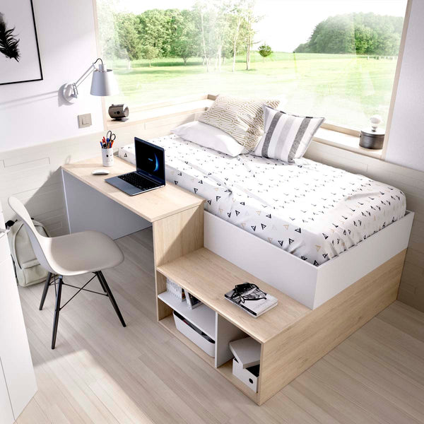 Cama individual con escritorio Kric