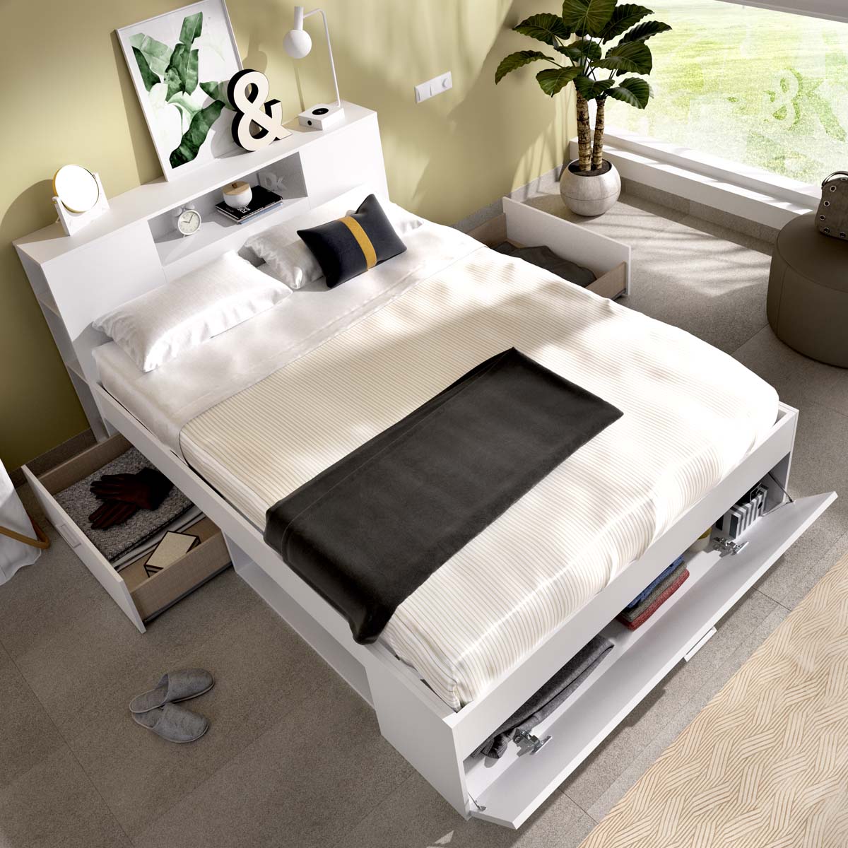 Pack ahorro matrimonio Cama Lanka con cabecero, Colchón Nova Plus y Somier 135 x 190 cm