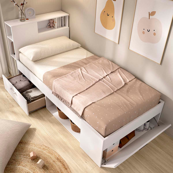 Pack ahorro juvenil Cama Lanka con cabecero, Colchón viscoelástico Nova y Somier 90 x 190 cm