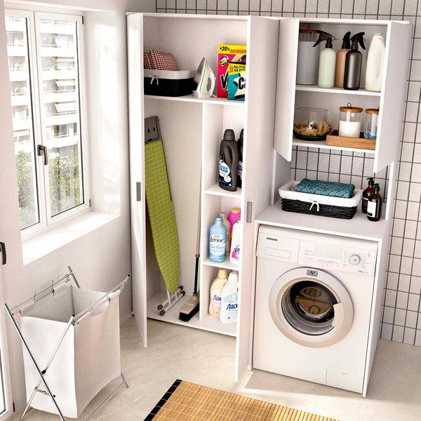 Conjunto de mueble para lavadora con modulo alto y armario auxiliar 2 puertas Fit
