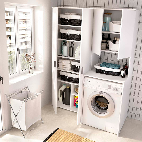 Armario para lavadora con modulo alto y armario auxiliar 2 puertas Fit