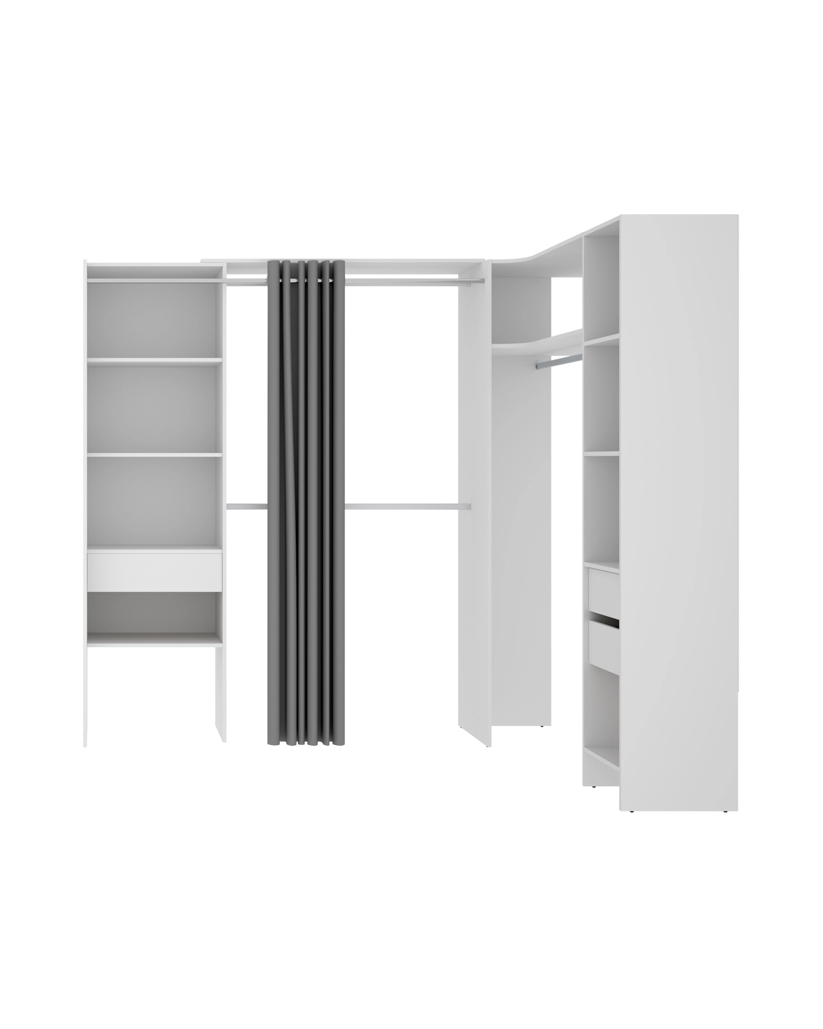 Armario vestidor rinconero regulable con dos columnas y cortina Suit