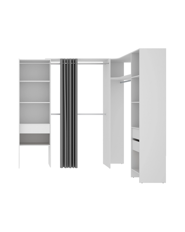 Armario vestidor rinconero regulable con dos columnas y cortina Suit