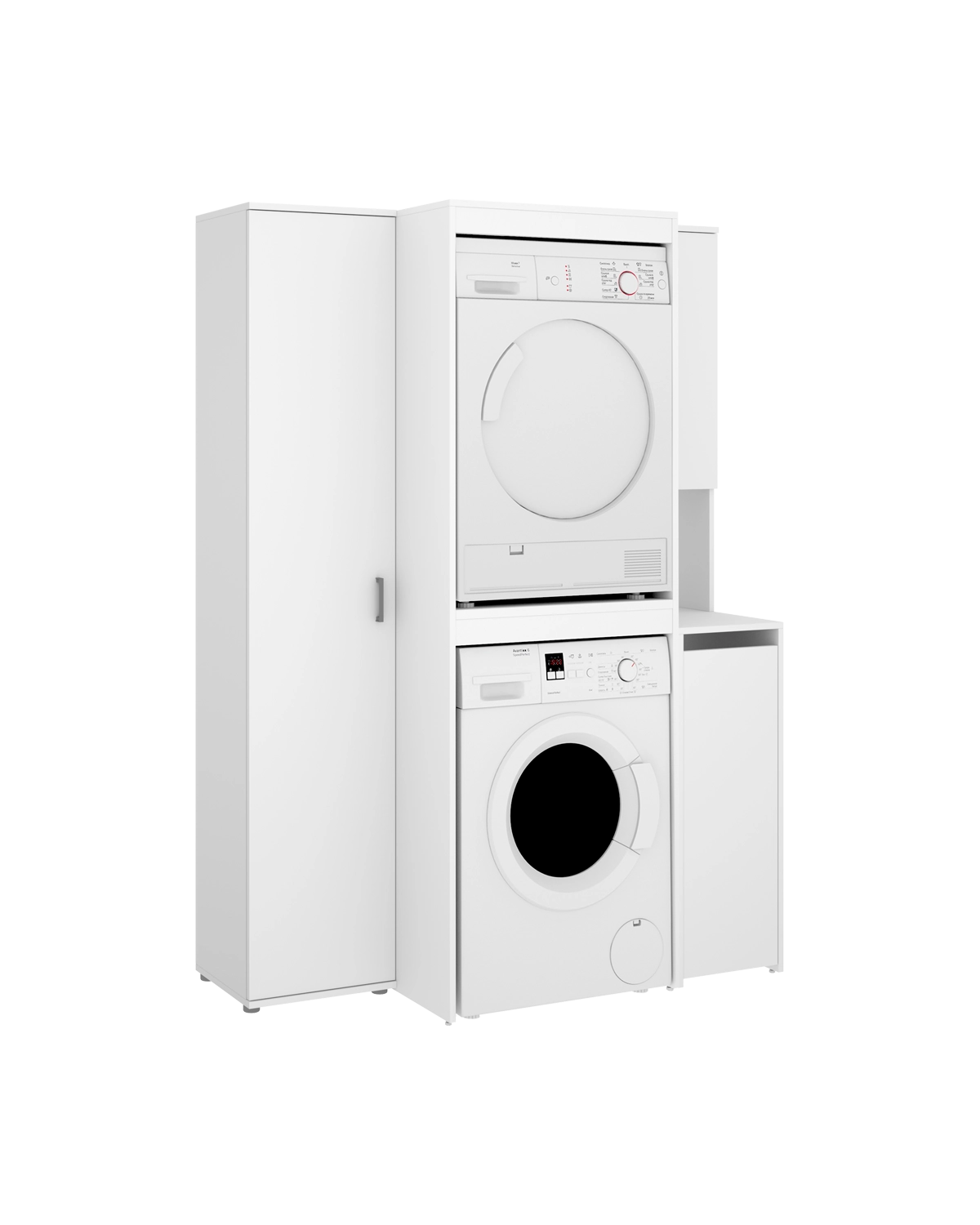 Armario lavadora secadora con modulo alto, modulo bajo y columna auxiliar 1 puerta Fit