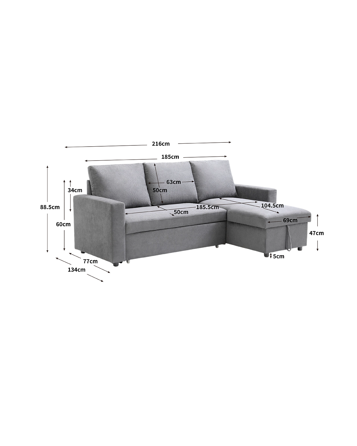 Sofá cama con chaise longue y almacenaje Ivy