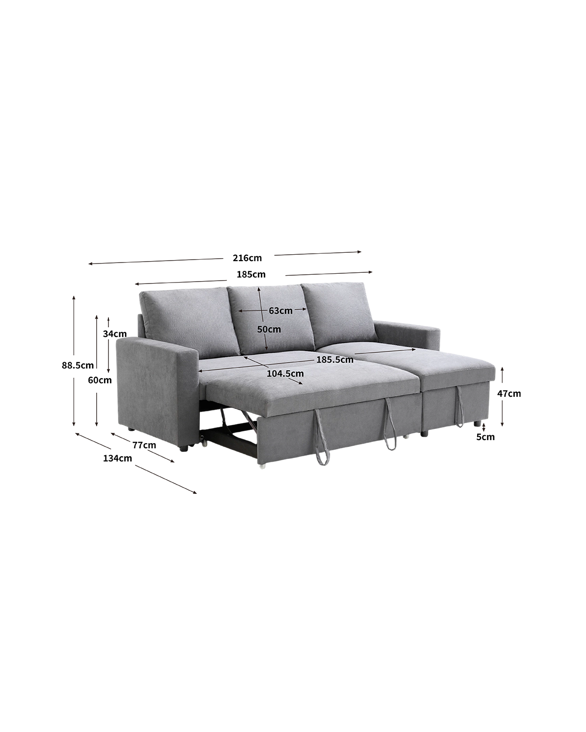 Sofá cama con chaise longue y almacenaje Ivy